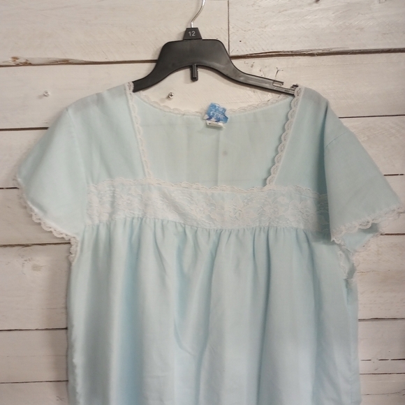 Vintage Elsie of Miami Nightgown Blue Women's Size Large Lace Embroidered - Picture 9 of 12